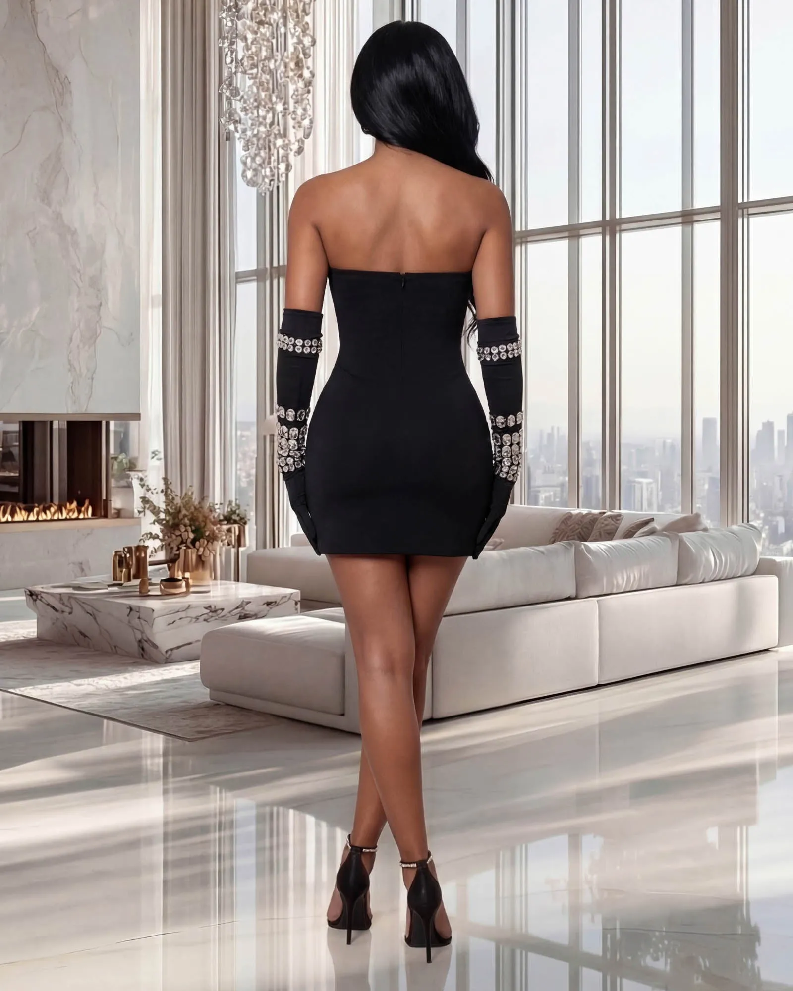 Starlet Black Rhinestones Bandage Mini Dress sold by Chic Couture product image thumbnail 4