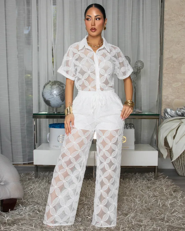 Chloe White Crochet Top & Pants Set made by Chic Couture