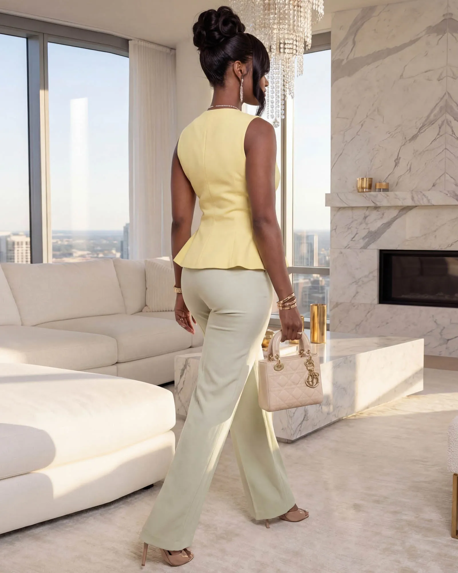 Calista Yellow Gold Buttons Knit Peplum Top sold by Chic Couture product image thumbnail 4