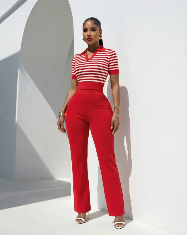Farida Red Stripes ULTRA-LUXE Knit Pants Set made by Chic Couture