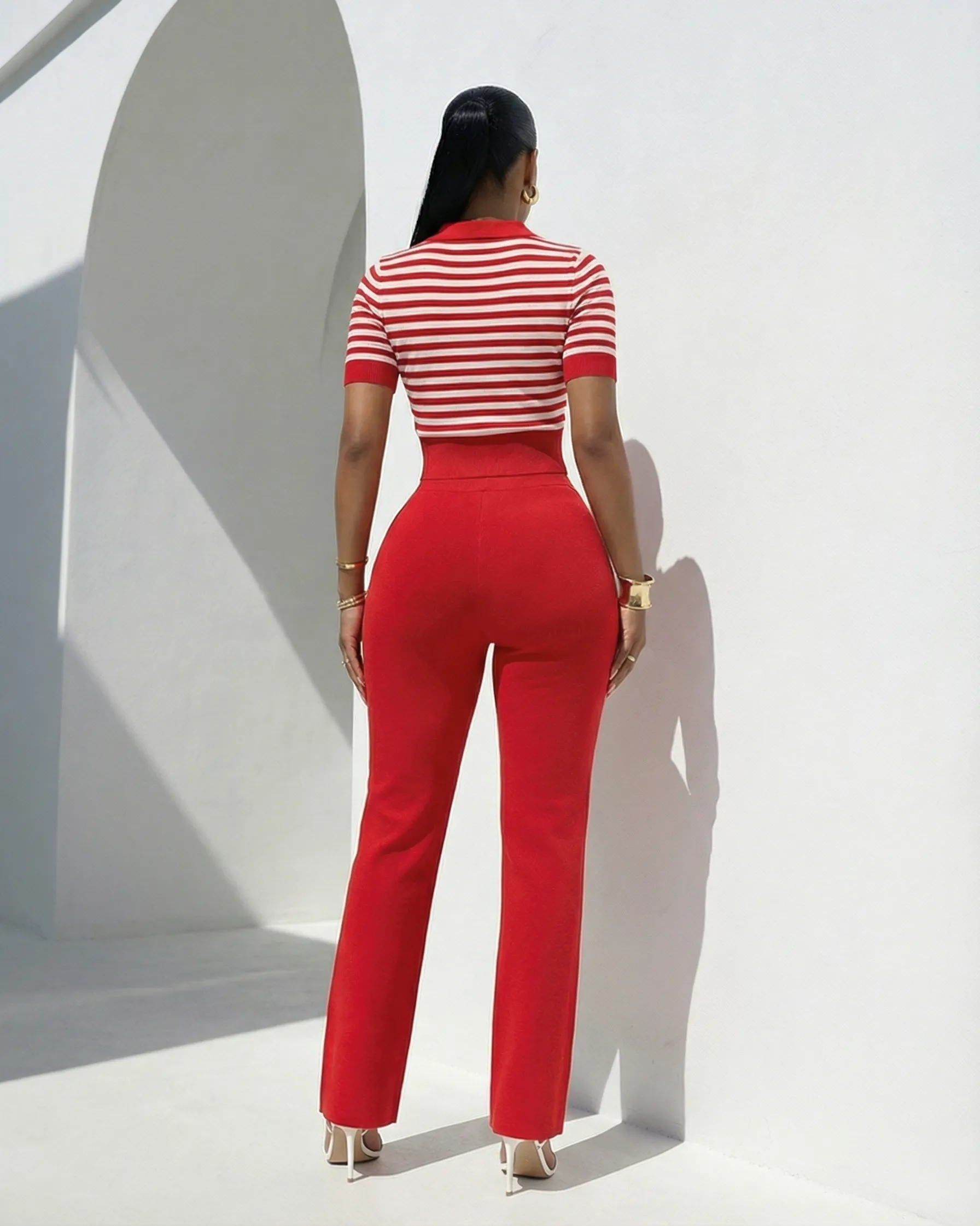 Farida Red Stripes ULTRA-LUXE Knit Pants Set sold by Chic Couture product image thumbnail 2
