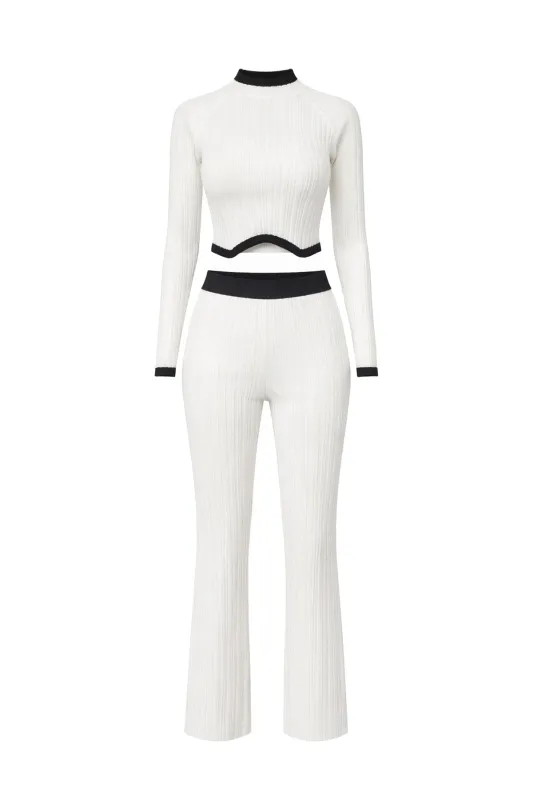 Virelle White Black Trim LUXE Knit Pants Set made by Chic Couture