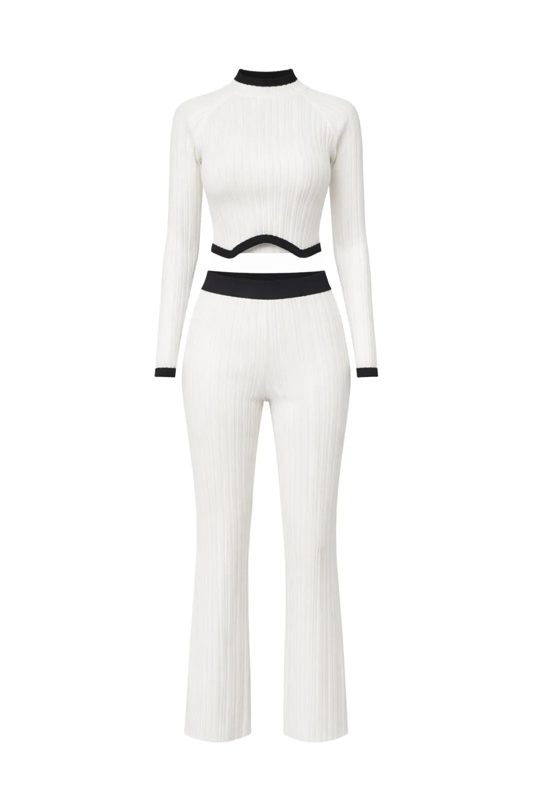Virelle White Black Trim LUXE Knit Pants Set sold by Chic Couture