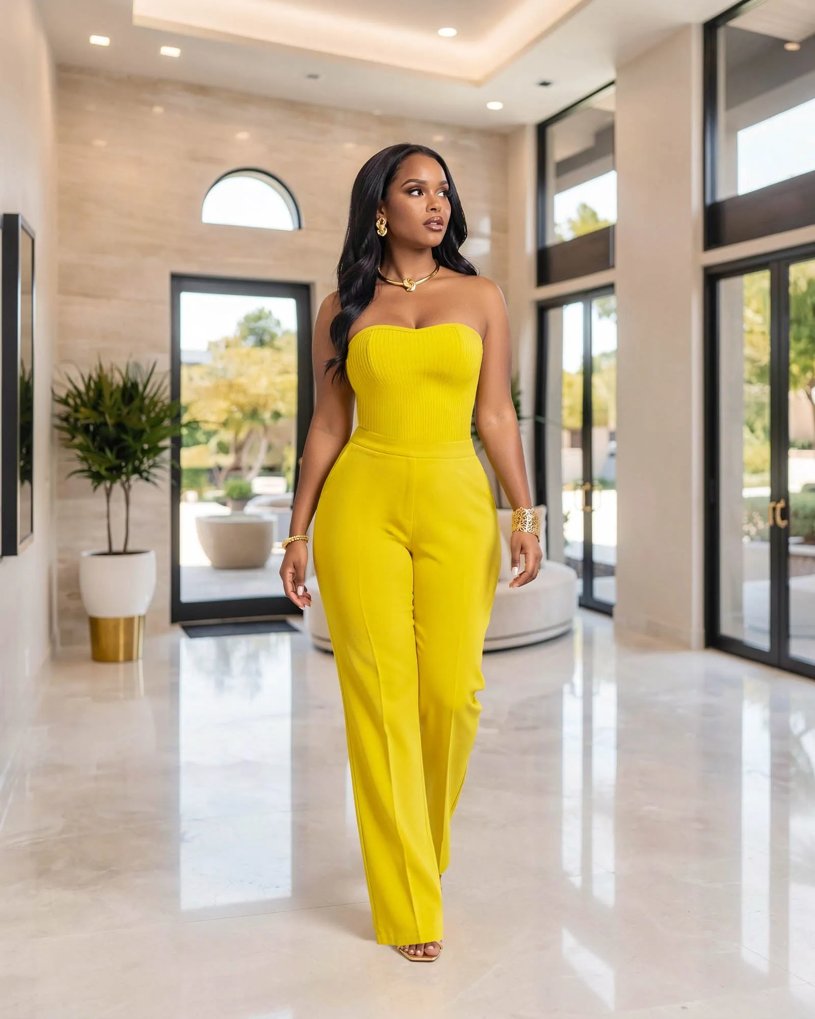 Riviera Yellow Knit Tank Top & Pants Set sold by Chic Couture product image thumbnail 2