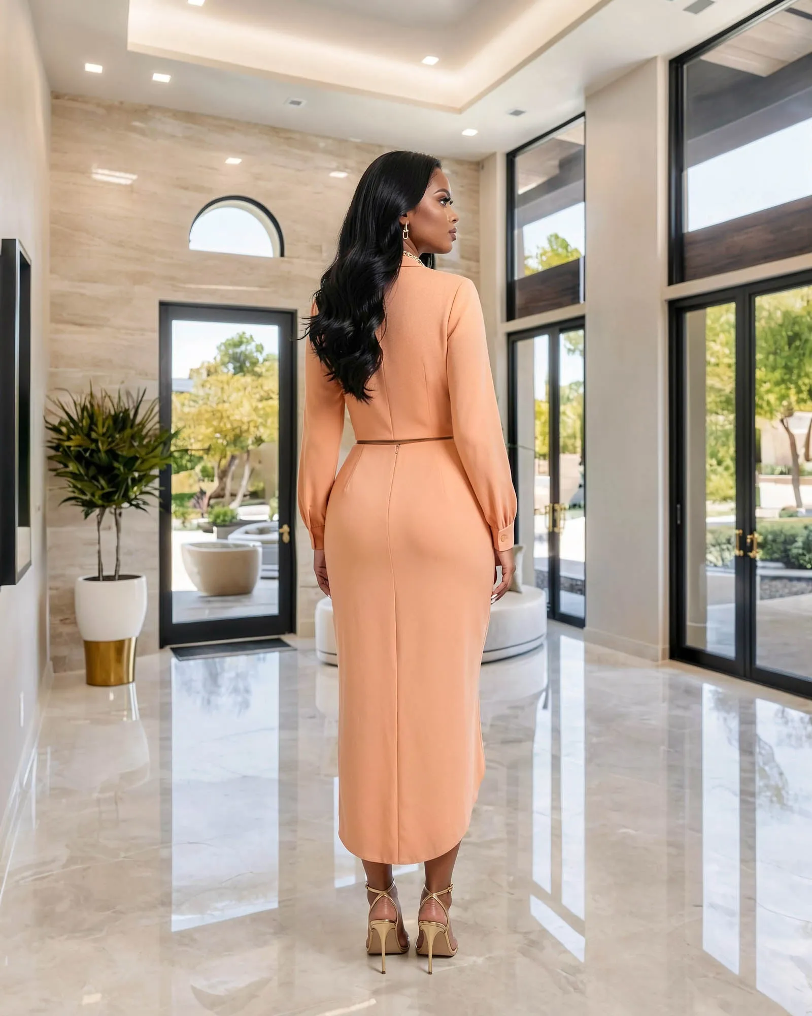 Larrine Peach Top & Slit Skirt Satin Set sold by Chic Couture product image thumbnail 3