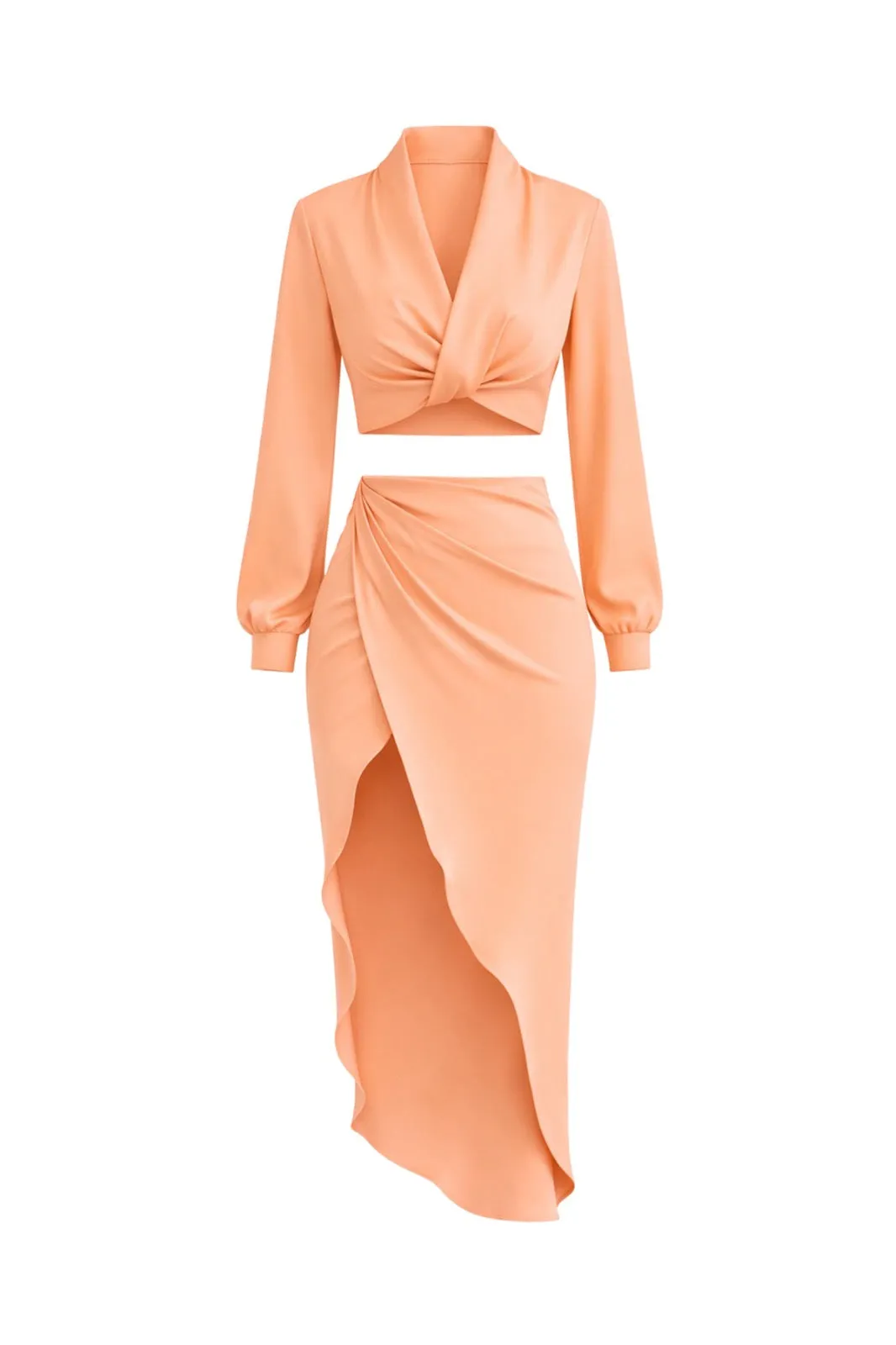 Larrine Peach Top & Slit Skirt Satin Set sold by Chic Couture product image thumbnail 4