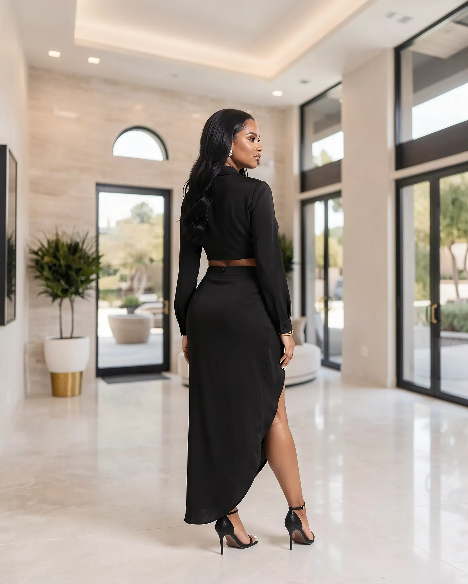 Larrine Black Top & Slit Skirt Satin Set sold by Chic Couture product image thumbnail 3