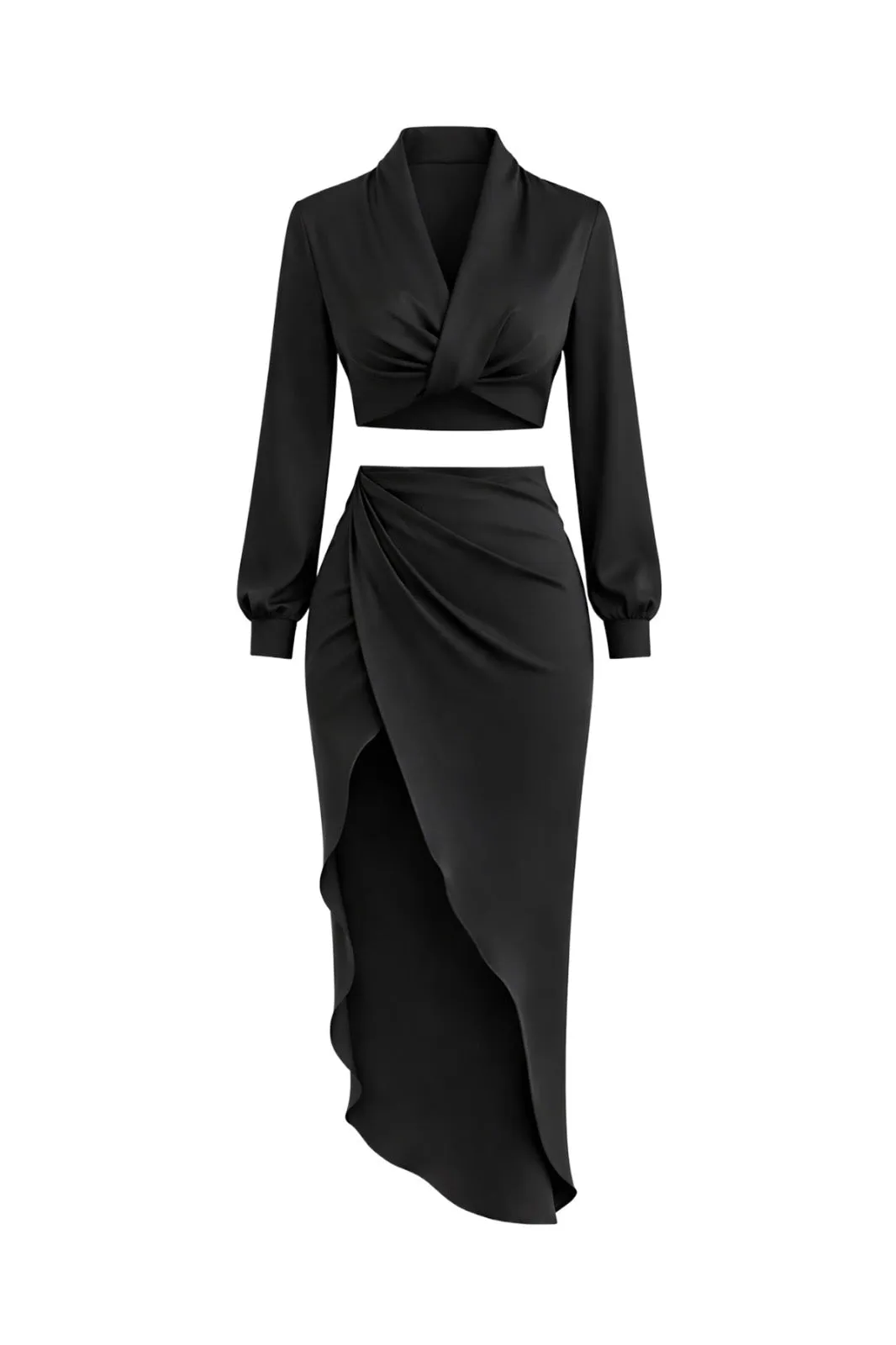 Larrine Black Top & Slit Skirt Satin Set sold by Chic Couture product image thumbnail 4