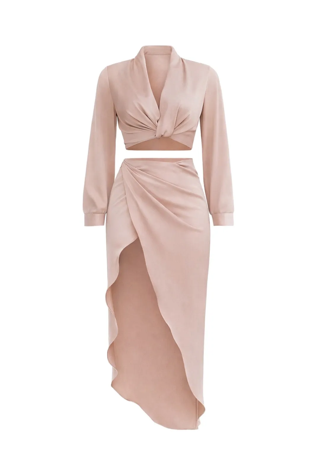 Larrine Beige Top & Slit Skirt Satin Set sold by Chic Couture product image thumbnail 4