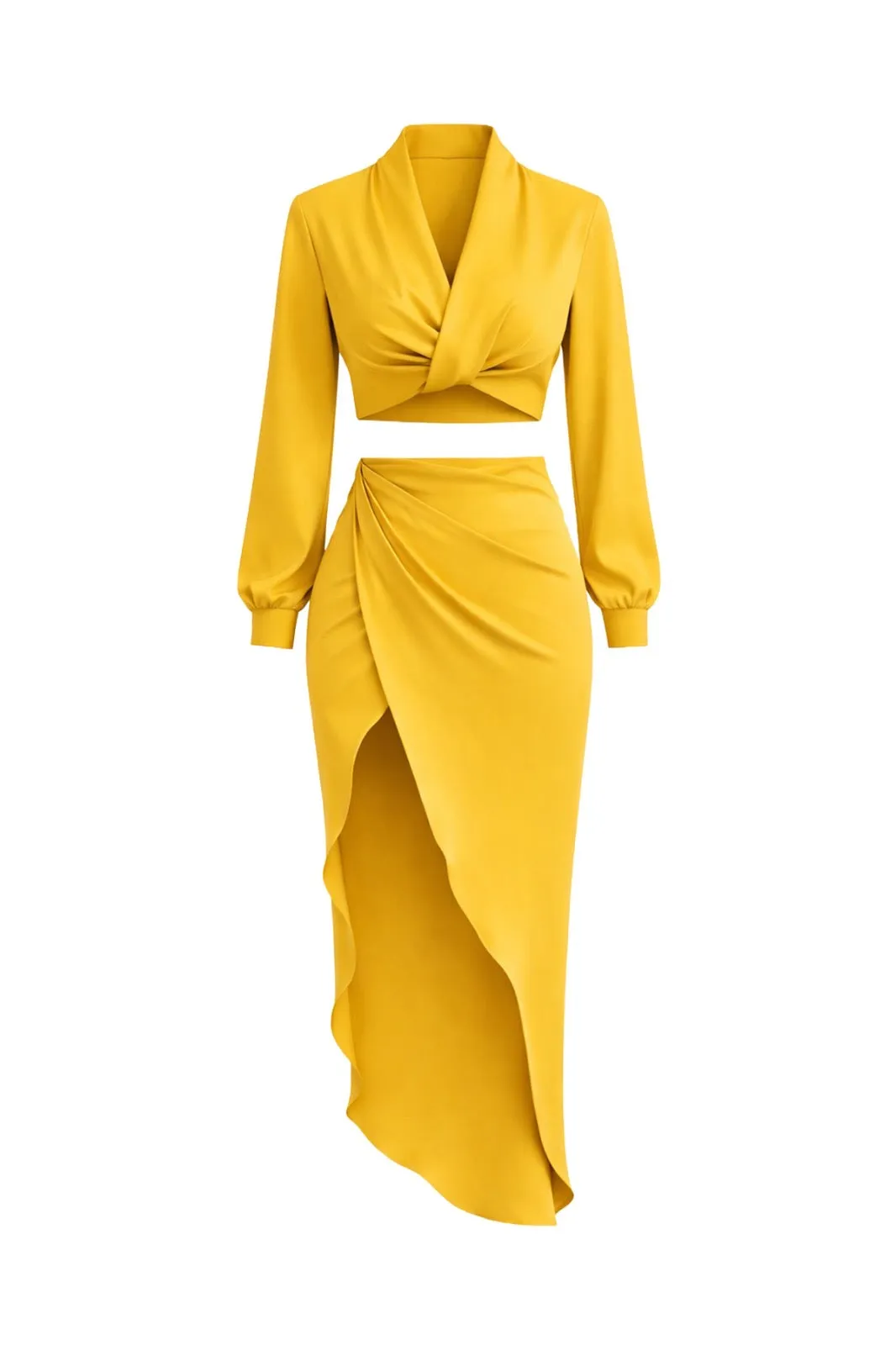 Larrine Mustard Yellow Top & Slit Skirt Satin Set sold by Chic Couture product image thumbnail 4