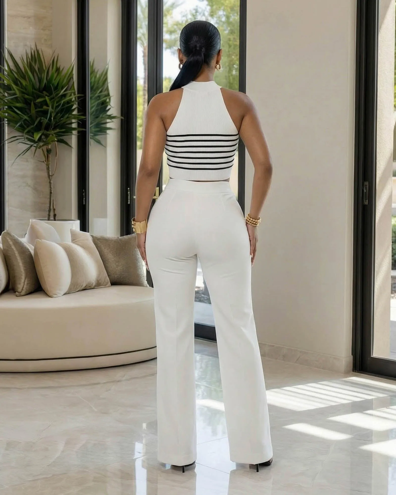 Sabine White Black Trim Stripes Knit Top & Pants Set sold by Chic Couture product image thumbnail 3