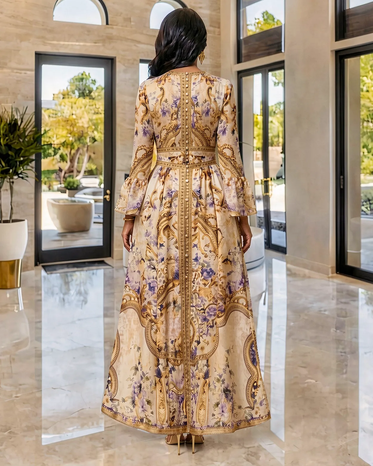 Aurora Brown Nude Multi-Color Print Midi Dress sold by Chic Couture product image thumbnail 3