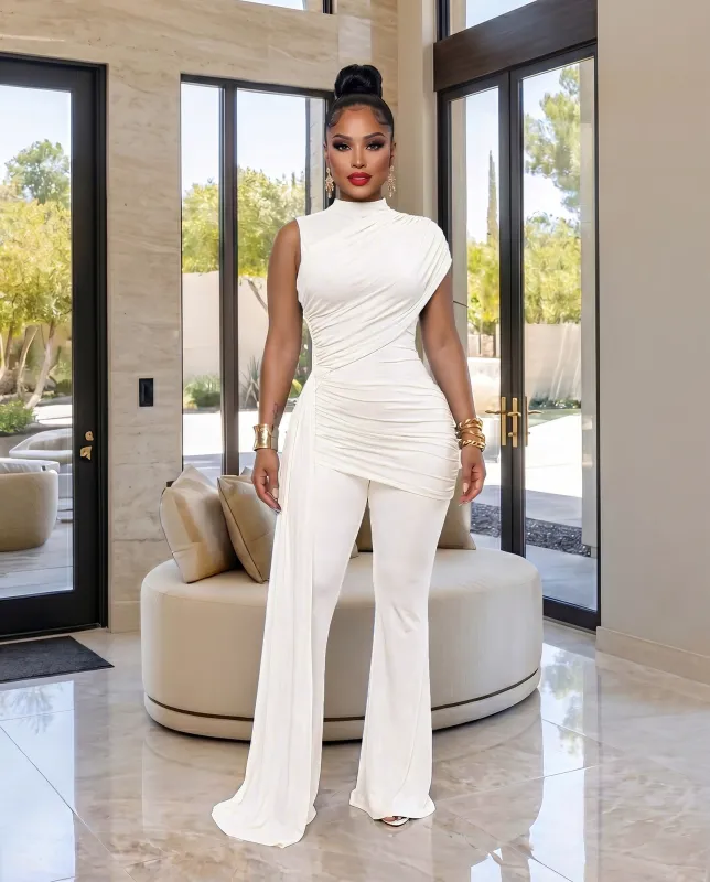 Alissa Off-White Ruched Pants Set made by Chic Couture