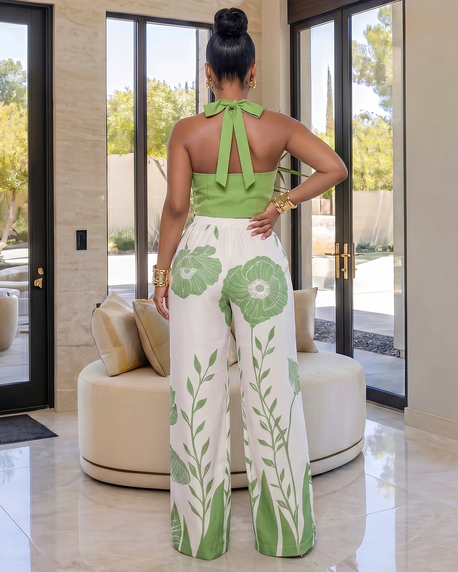 Safira Green Off-White Print Vest & Pants Set sold by Chic Couture product image thumbnail 2