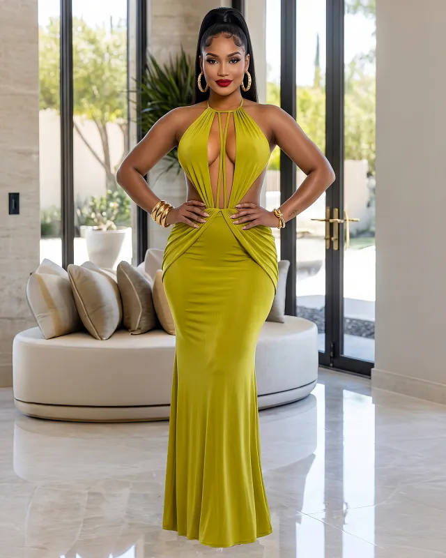 Katy Lime Cut-Out Bust Maxi Dress made by Chic Couture