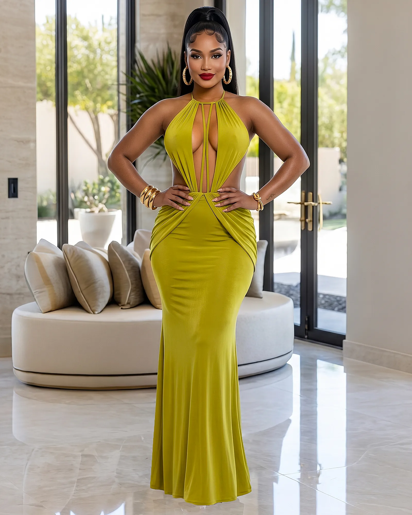 Katy Lime Cut-Out Bust Maxi Dress sold by Chic Couture