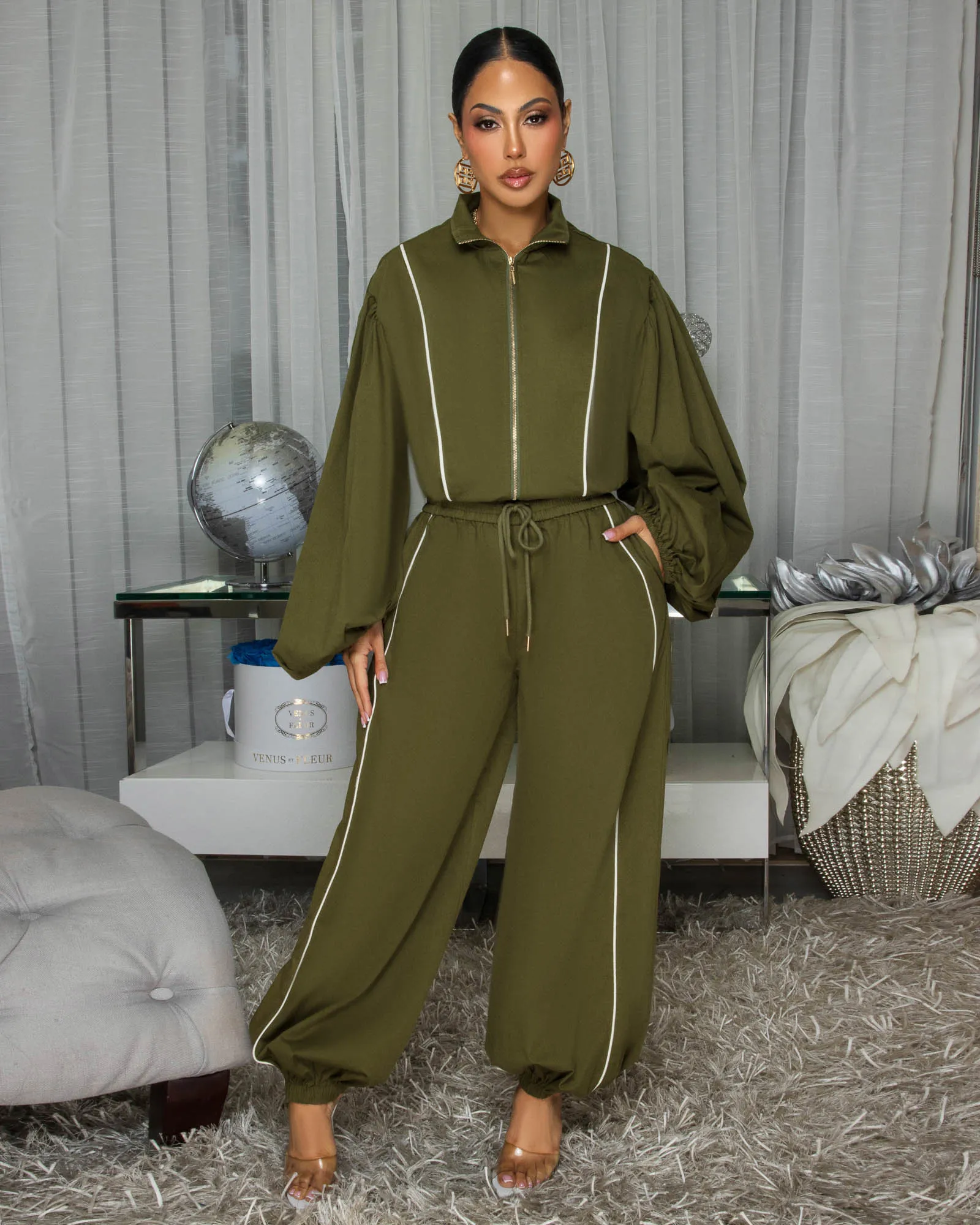 Dalara Olive Green LUXE Over-Sized Jogger Set sold by Chic Couture product image thumbnail 2