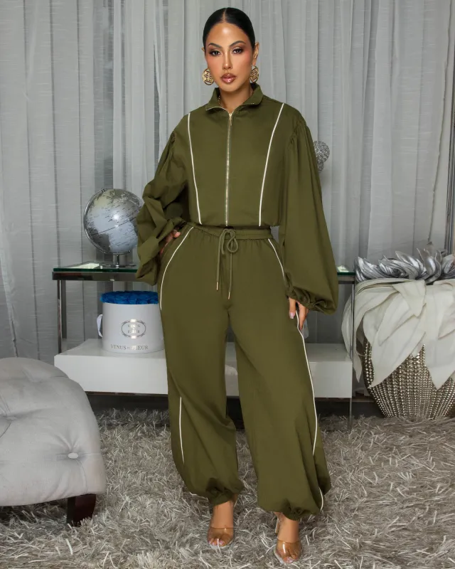 Dalara Olive Green LUXE Over-Sized Jogger Set made by Chic Couture