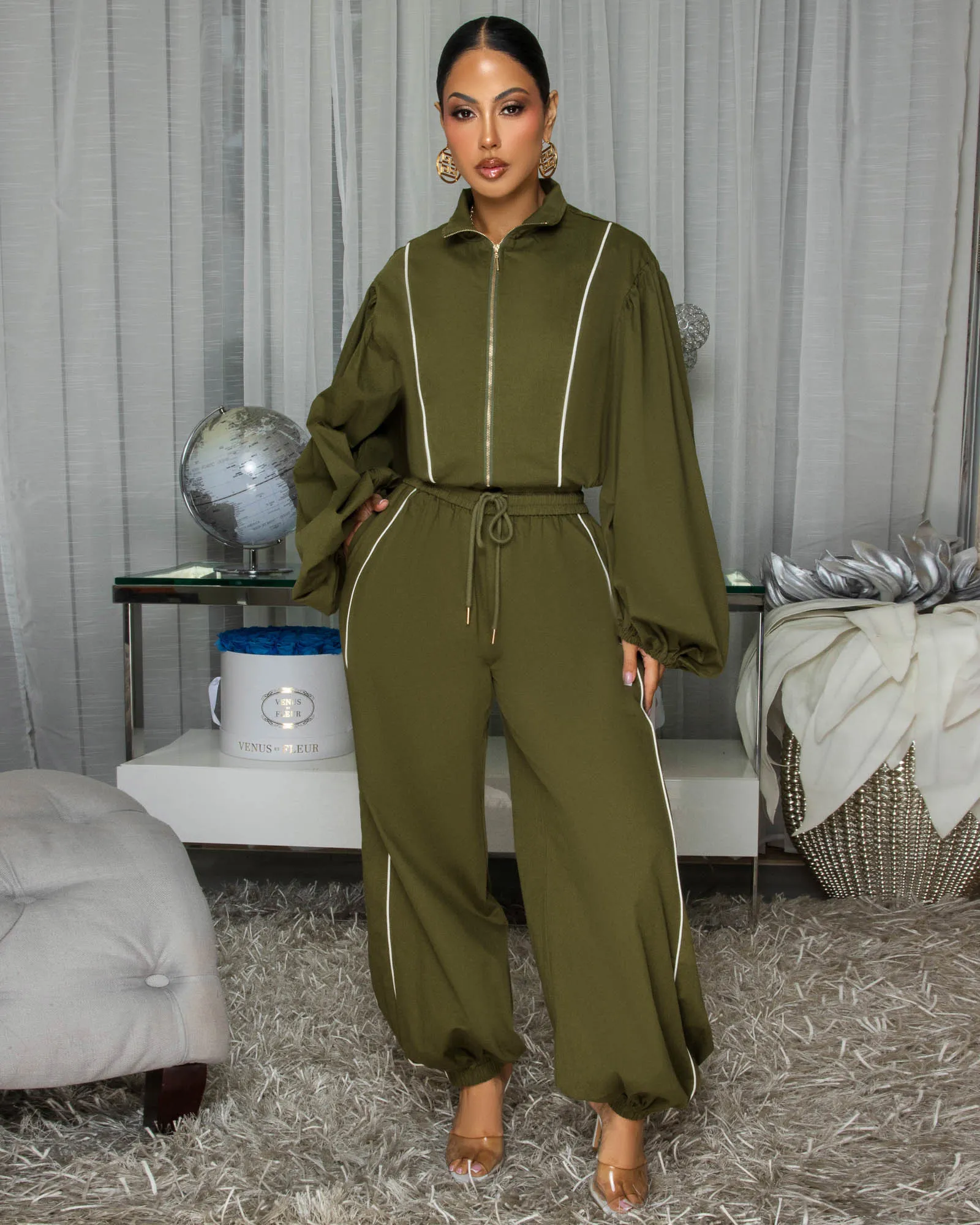 Dalara Olive Green LUXE Over-Sized Jogger Set sold by Chic Couture