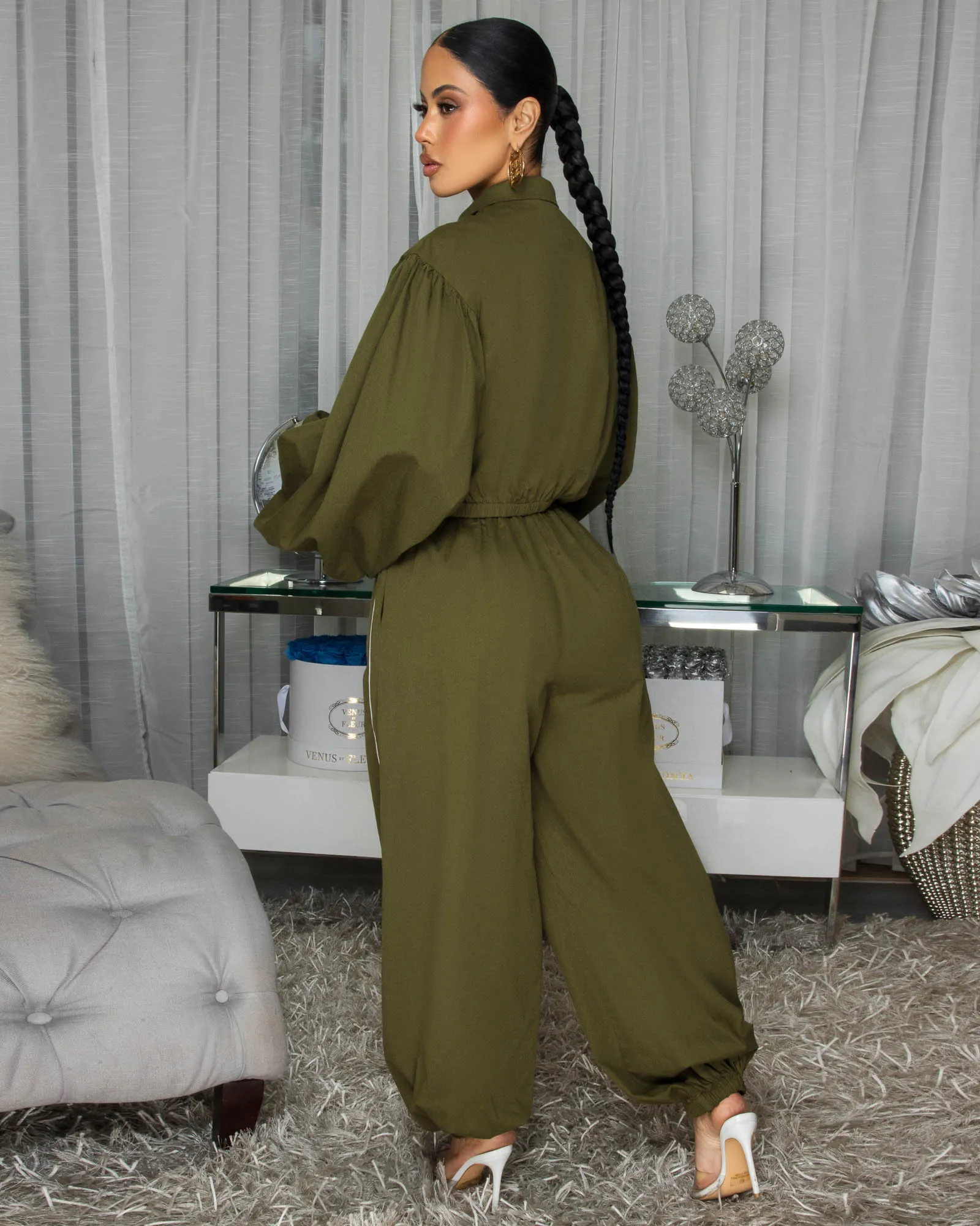 Dalara Olive Green LUXE Over-Sized Jogger Set sold by Chic Couture product image thumbnail 4