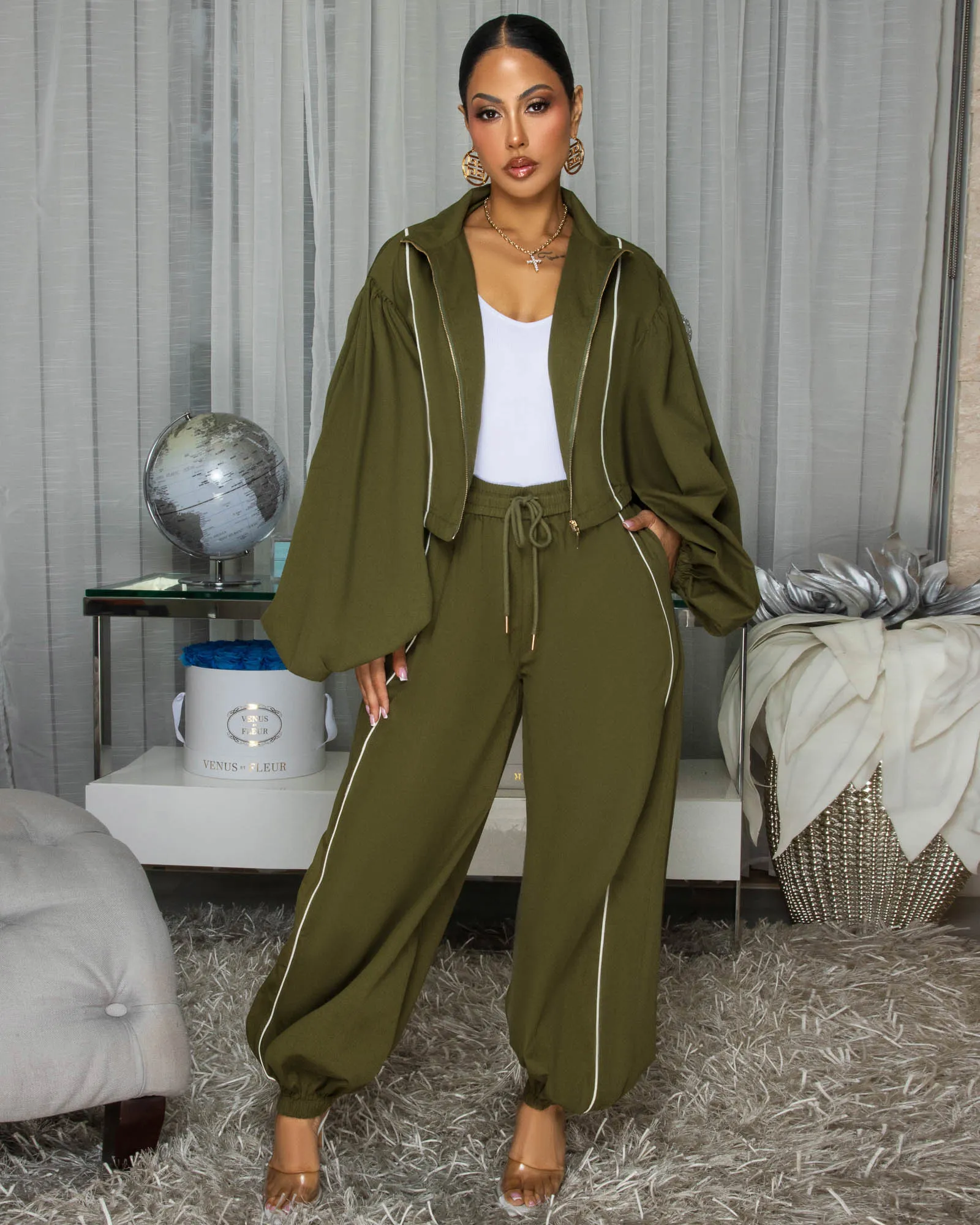 Dalara Olive Green LUXE Over-Sized Jogger Set sold by Chic Couture product image thumbnail 3