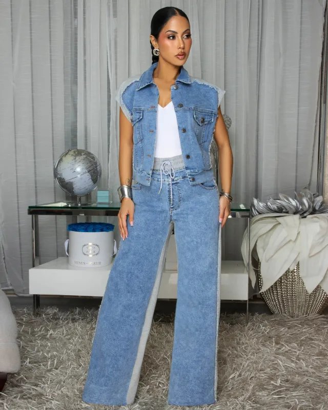 Jodie Light Denim Heather Grey Vest & Pants Set made by Chic Couture