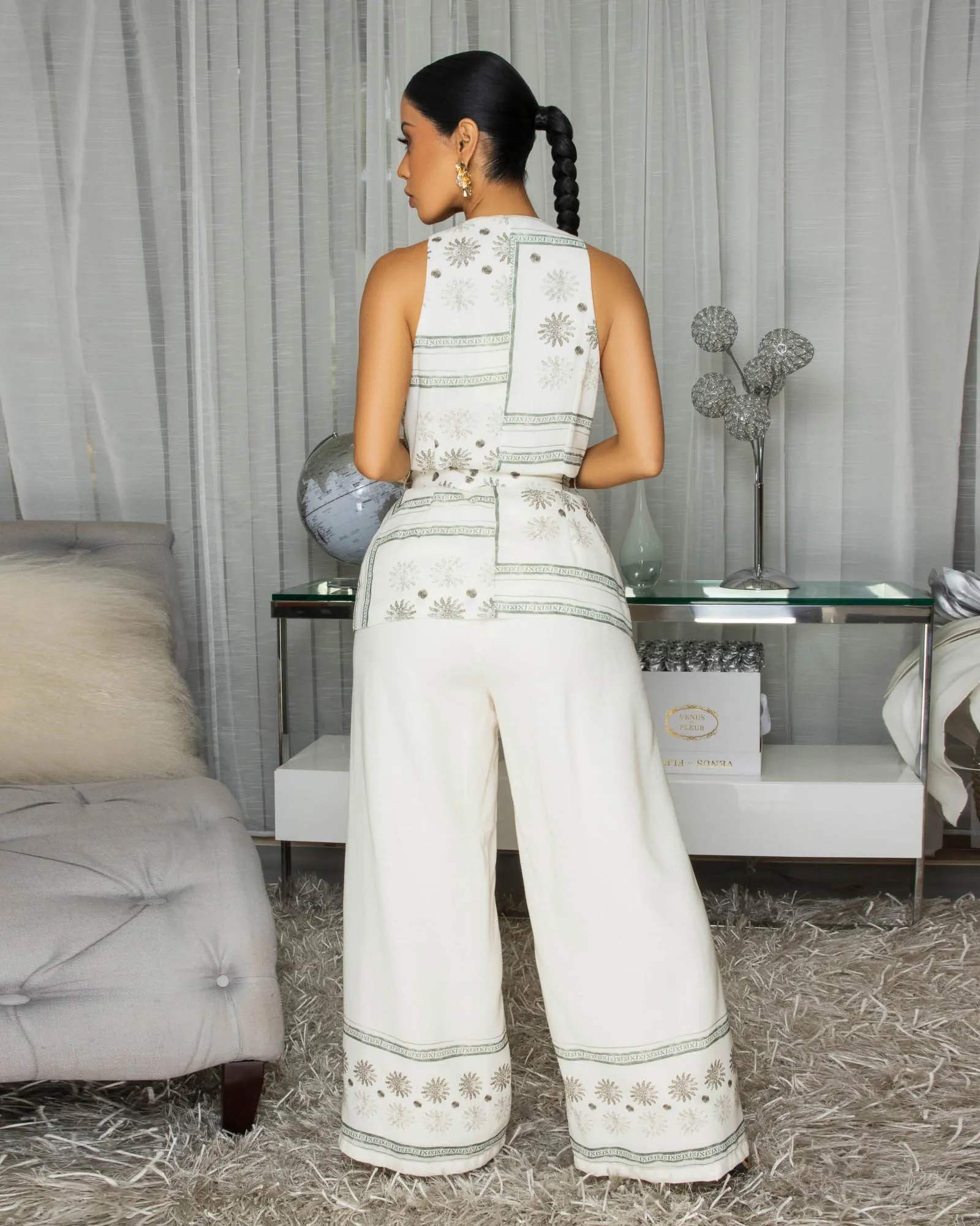 Malia Cream Printed Gold Button Top & Capri Set sold by Chic Couture product image thumbnail 3