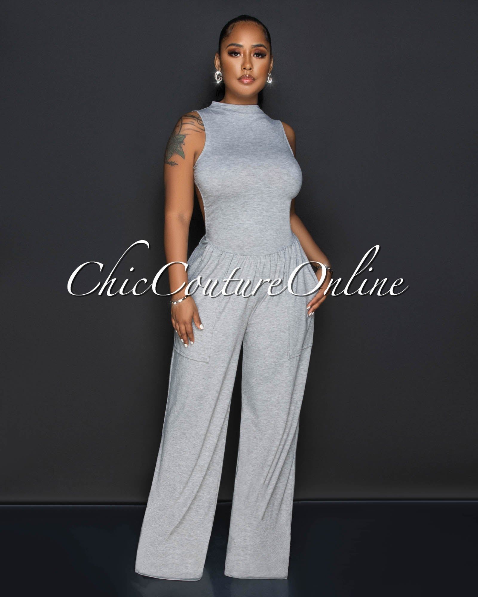 Gladys Gray Open Back Utility Jumpsuit sold by Chic Couture product image thumbnail 2