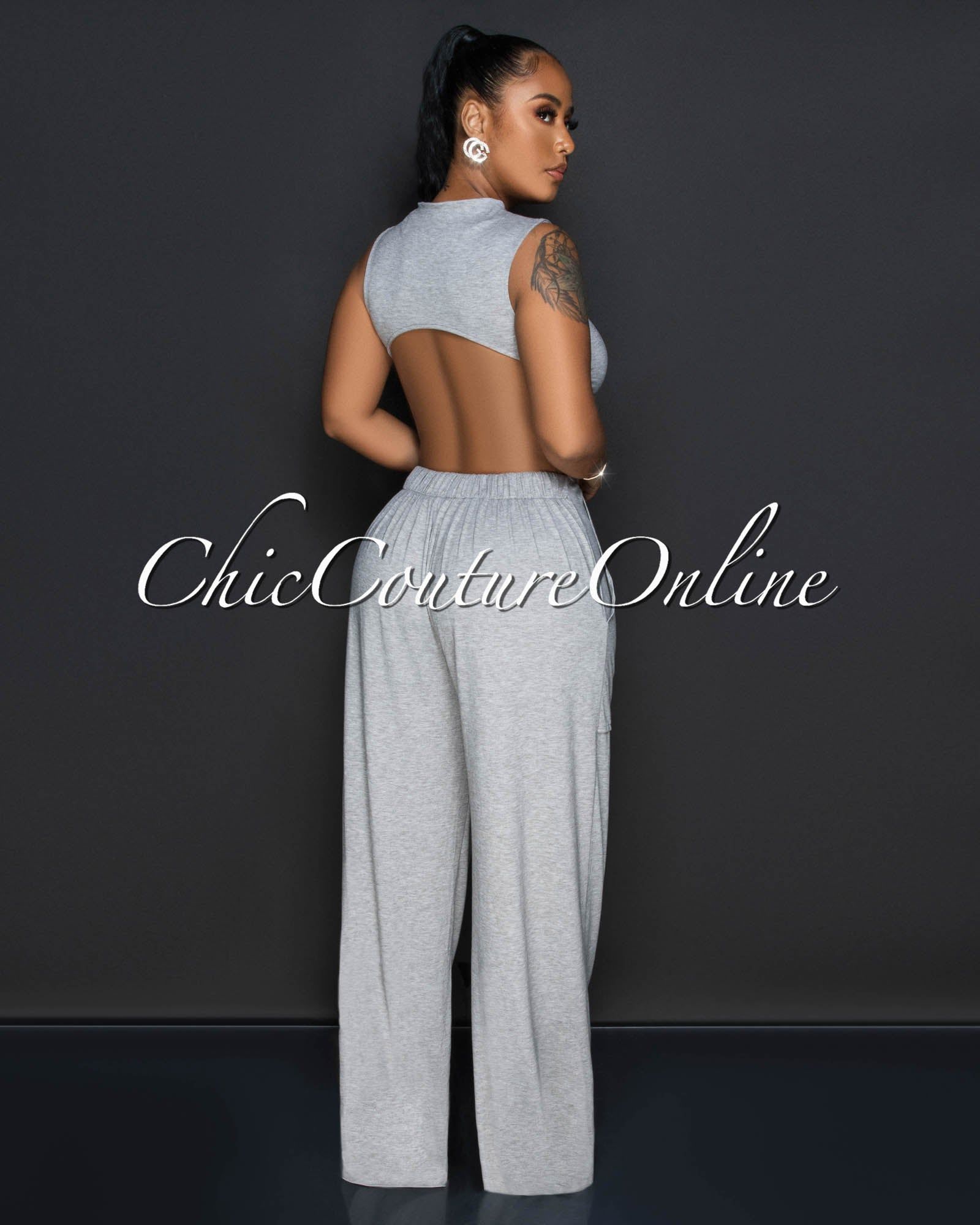 Gladys Gray Open Back Utility Jumpsuit sold by Chic Couture product image thumbnail 3