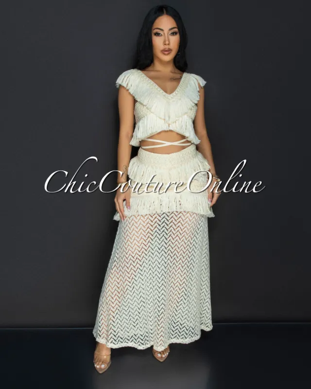Lloyda Ivory Crochet Top & Maxi Skirt Set sold by Chic Couture