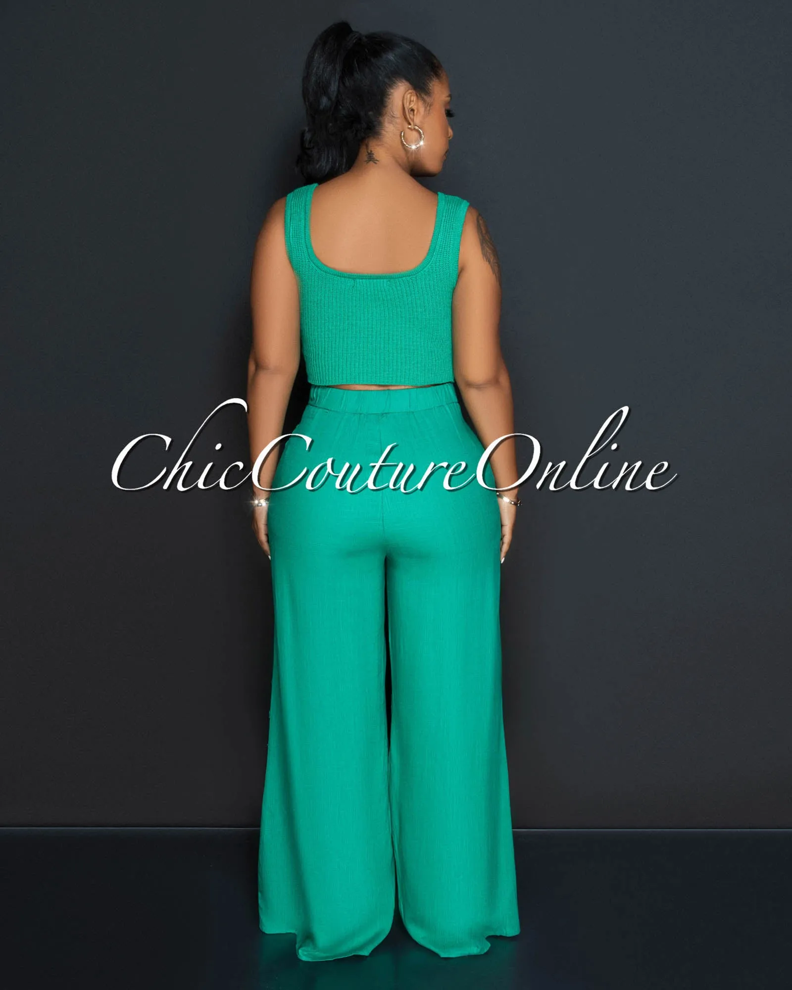 *Lupita Green Crochet Crop Top & Wide Pants Set sold by Chic Couture product image thumbnail 3