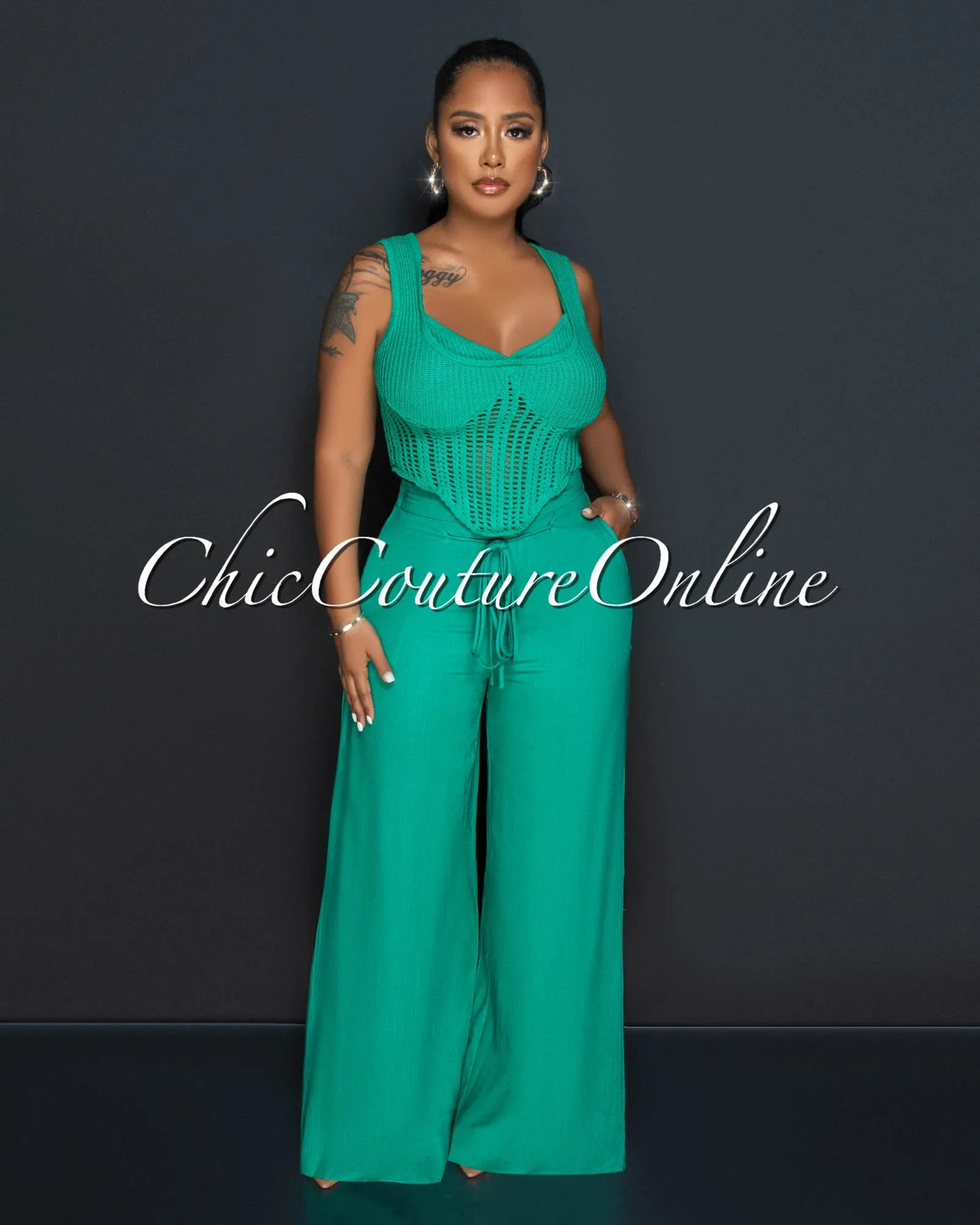 *Lupita Green Crochet Crop Top & Wide Pants Set sold by Chic Couture product image thumbnail 2