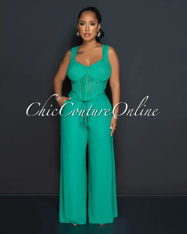 *Lupita Green Crochet Crop Top & Wide Pants Set sold by Chic Couture