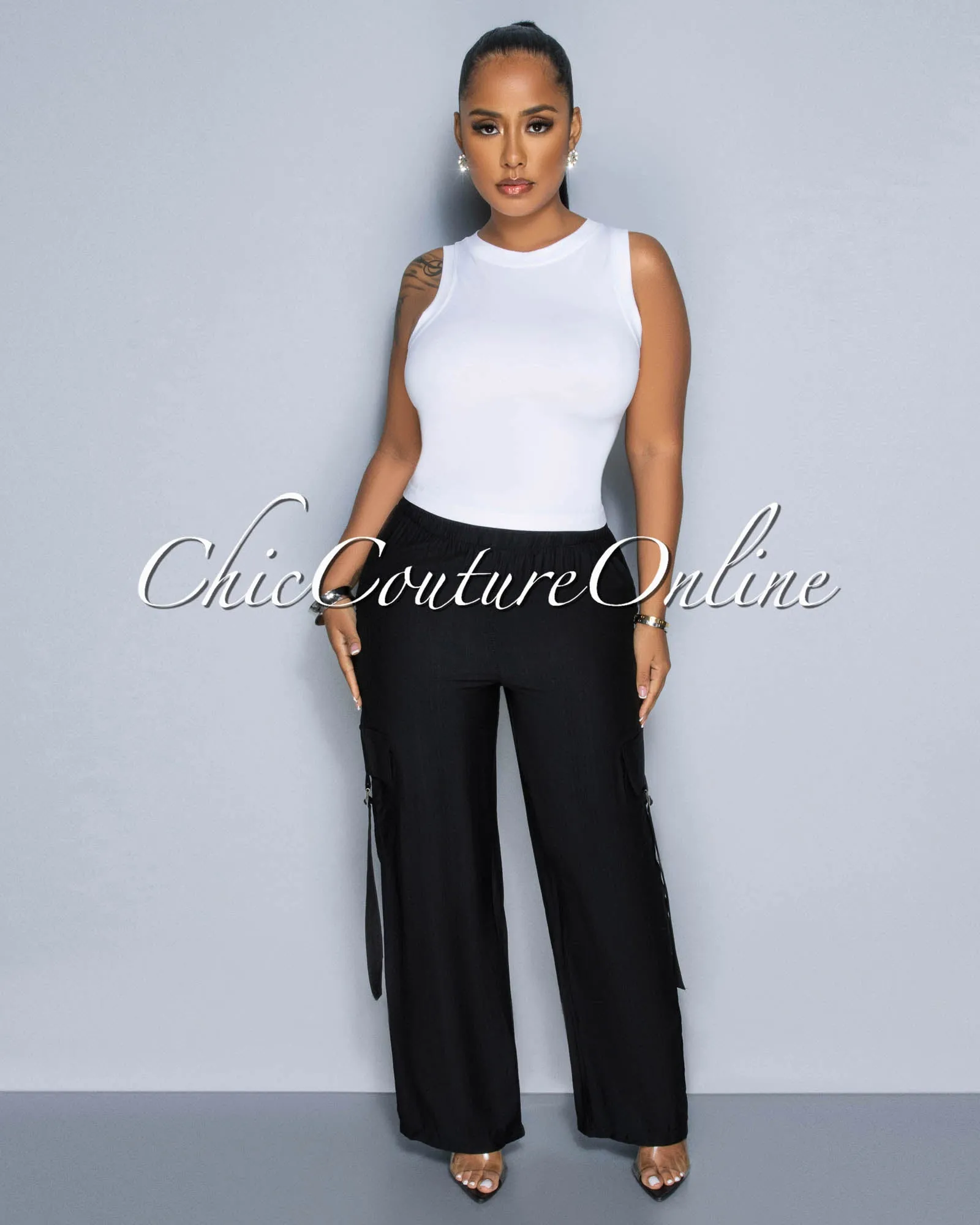 *Dogma Black Wide Cargo Pants sold by Chic Couture product image thumbnail 2