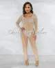 *Davera Nude Rhinestones Mesh Sheer Jumpsuit w Choker sold by Chic Couture
