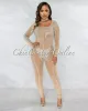 *Davera Nude Rhinestones Mesh Sheer Jumpsuit w Choker sold by Chic Couture