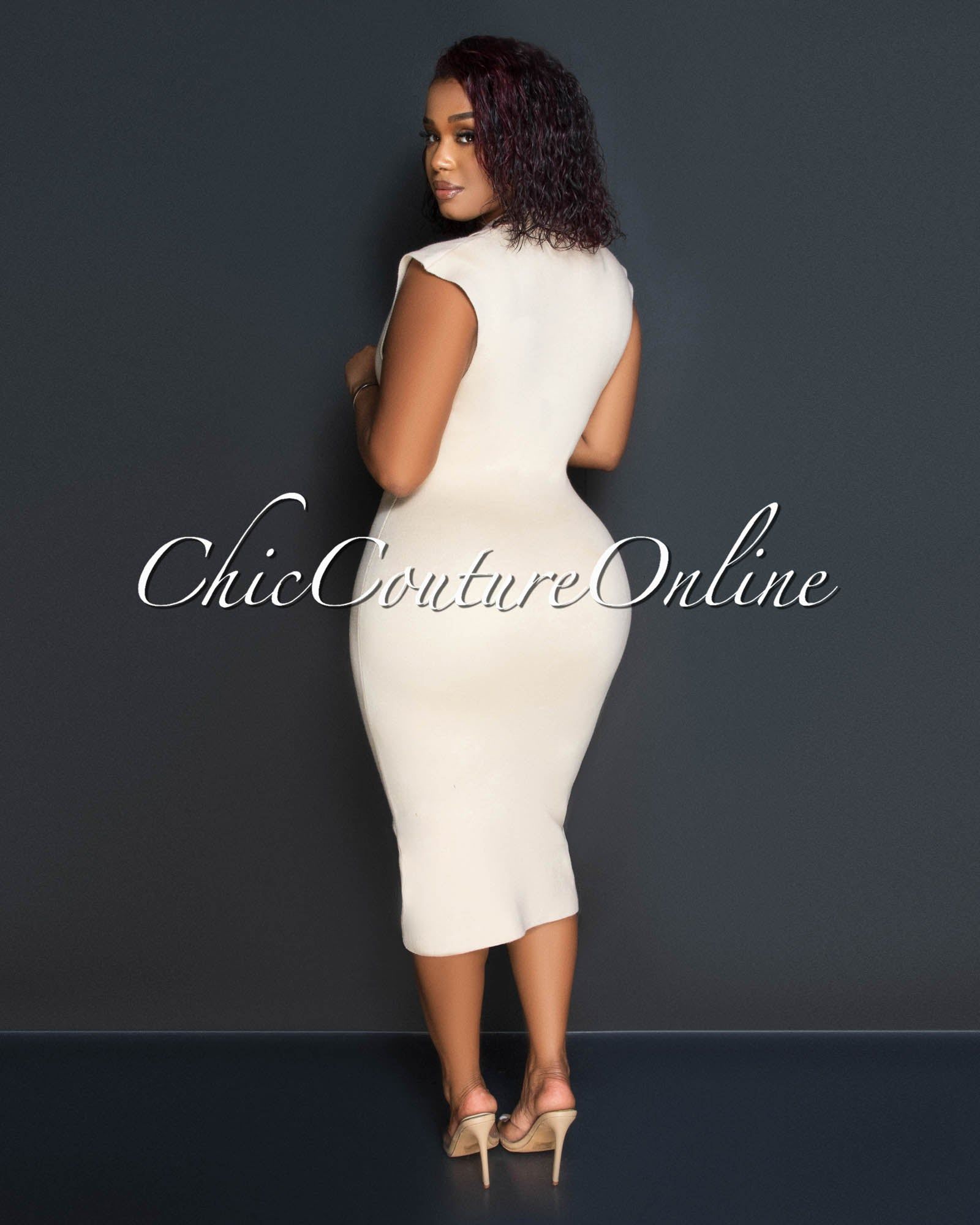 Anita Nude Knit Collared Midi Dress sold by Chic Couture product image thumbnail 3