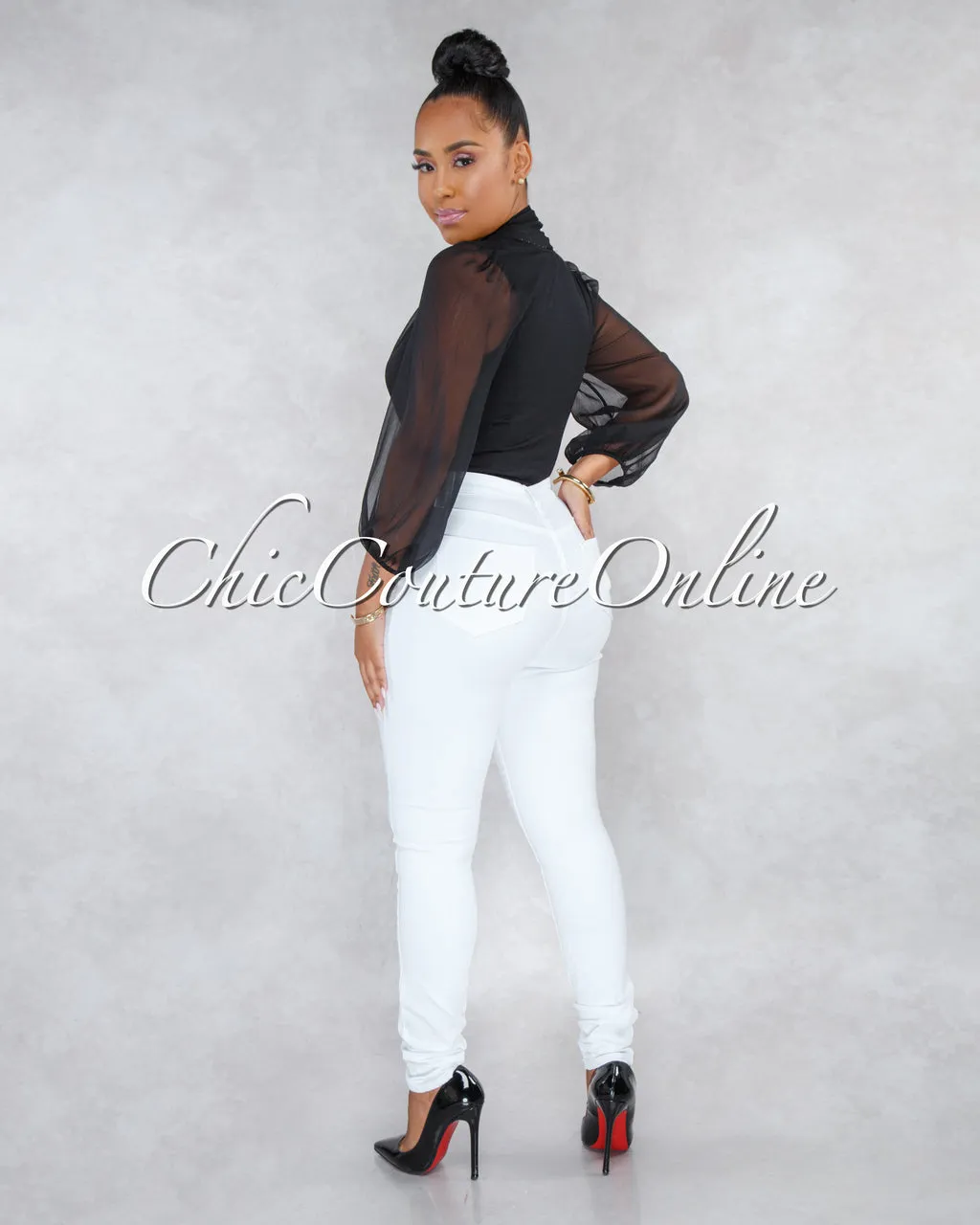 *Dariel White Denim High-Waist Skinny Jeans sold by Chic Couture product image thumbnail 4