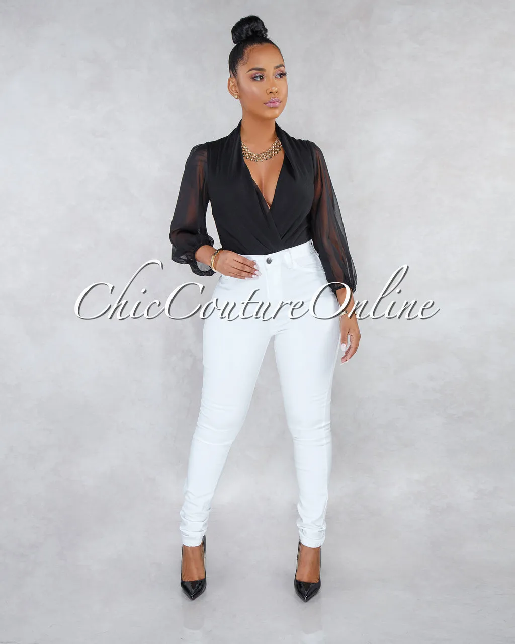 *Dariel White Denim High-Waist Skinny Jeans sold by Chic Couture product image thumbnail 5