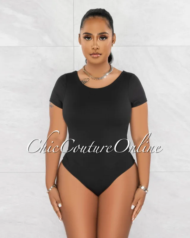 *Merla Black Short Sleeves Double Lined Bodysuit sold by Chic Couture