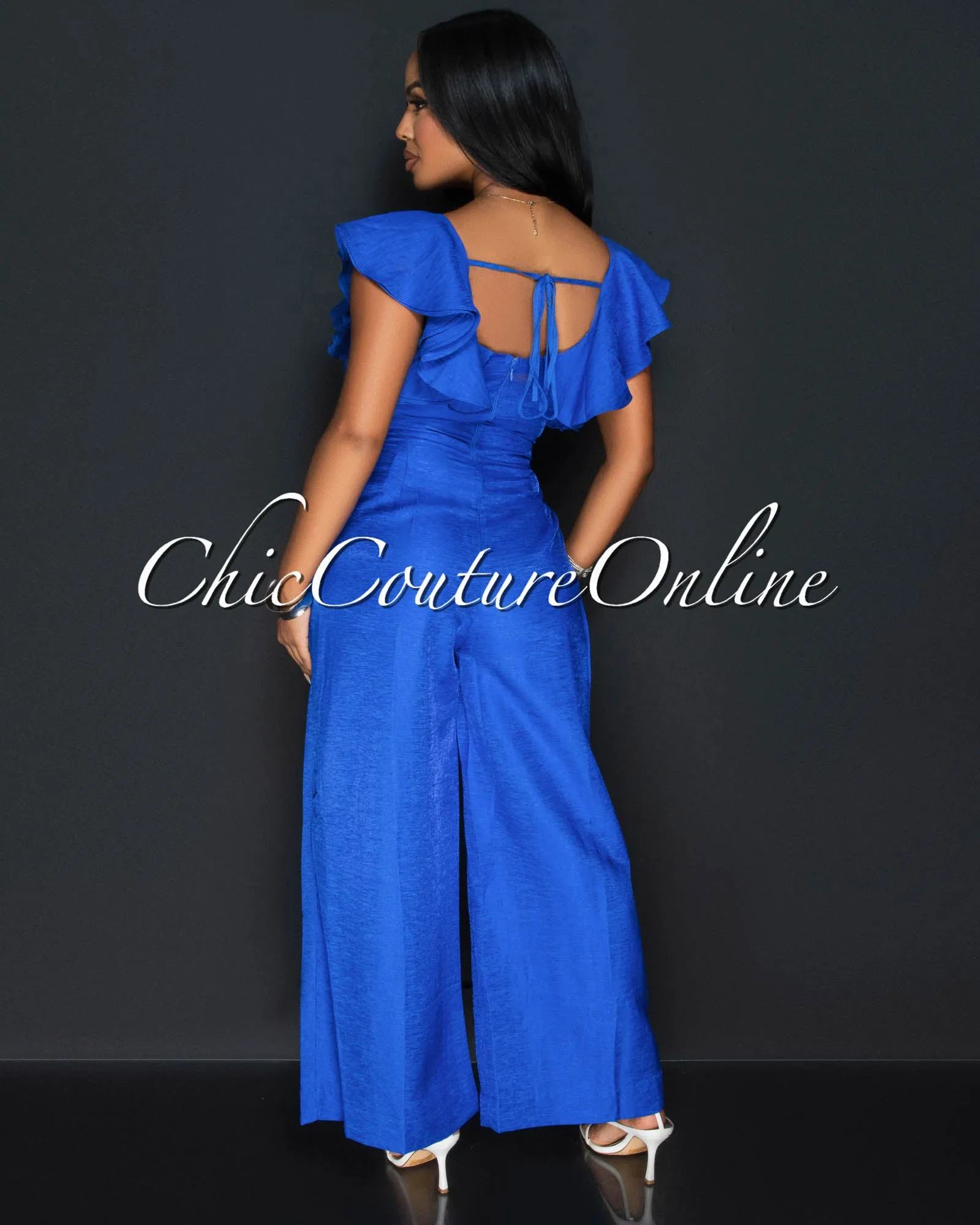 *Alena Blue Ruffle Sleeves Wide Legs Jumpsuit sold by Chic Couture product image thumbnail 3