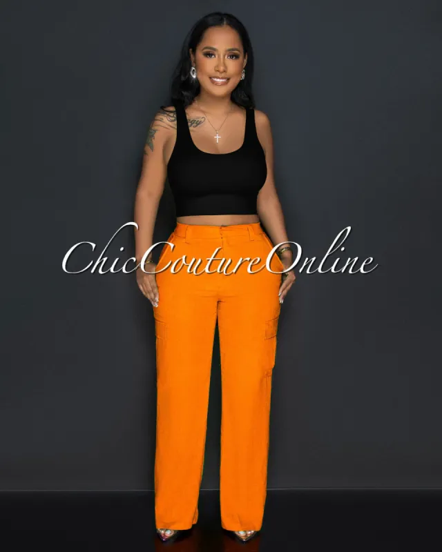 *Kerly Orange Cargo Linen Pants sold by Chic Couture