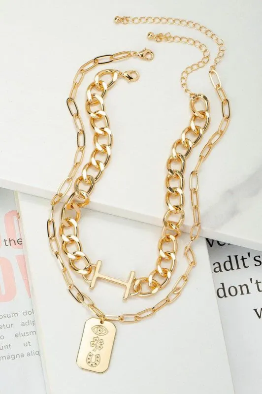 Anabel Chunk Chain Choker with Engraved Tag Pendant Necklace sold by Chic Couture