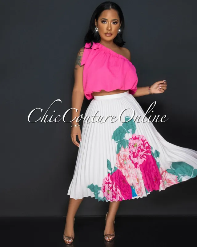 Taraz Fuchsia Single Shoulder Crop Top sold by Chic Couture