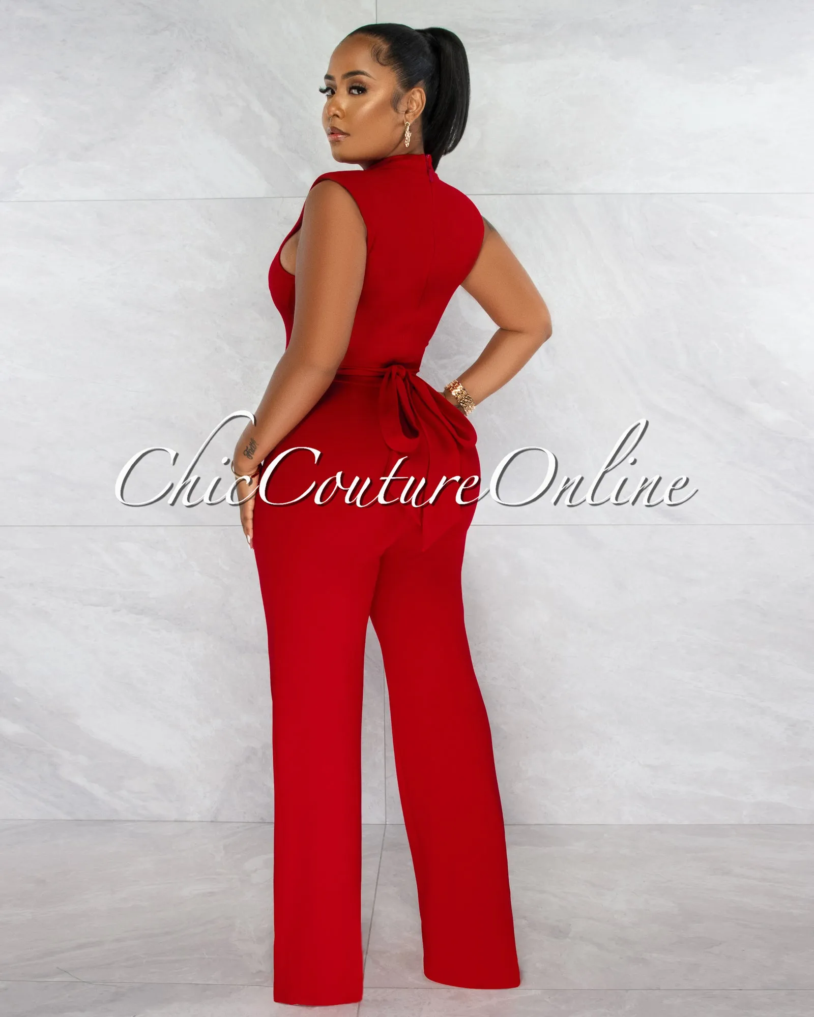 *Brandy Red Gold Link Lace-Up Jumpsuit sold by Chic Couture product image thumbnail 3