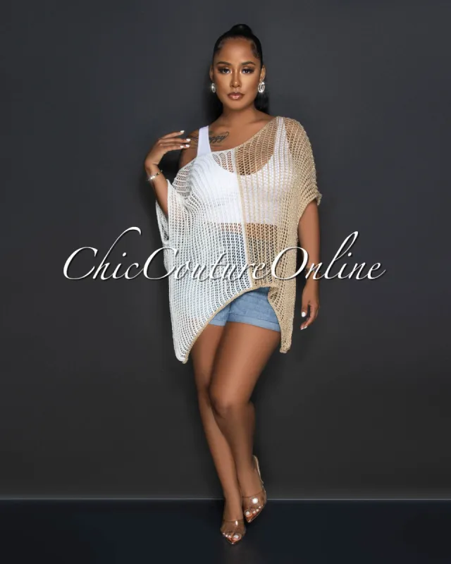 Ludie Ivory Gold Cover-Up Crochet Top sold by Chic Couture