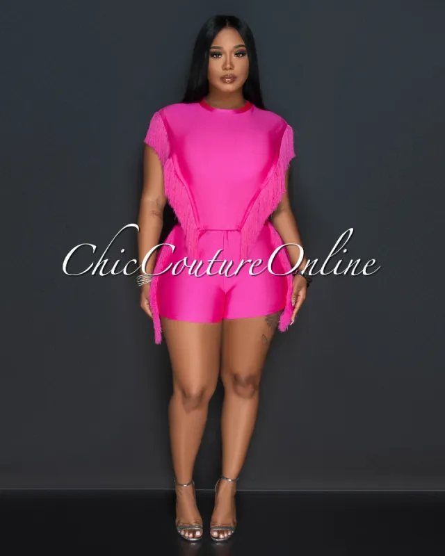 Arturo Fuchsia Fringe Open Sides Top & Shorts Set made by Chic Couture