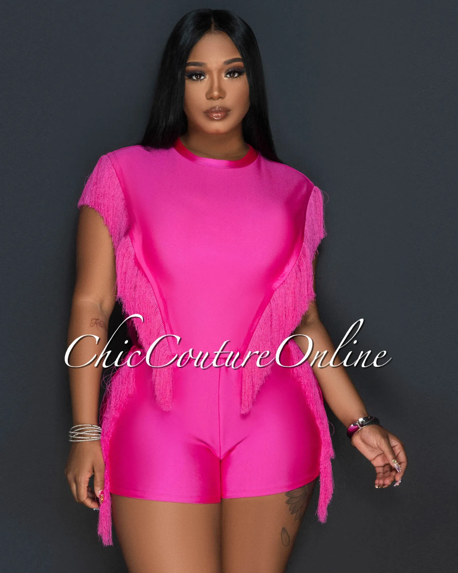 Arturo Fuchsia Fringe Open Sides Top & Shorts Set sold by Chic Couture product image thumbnail 4