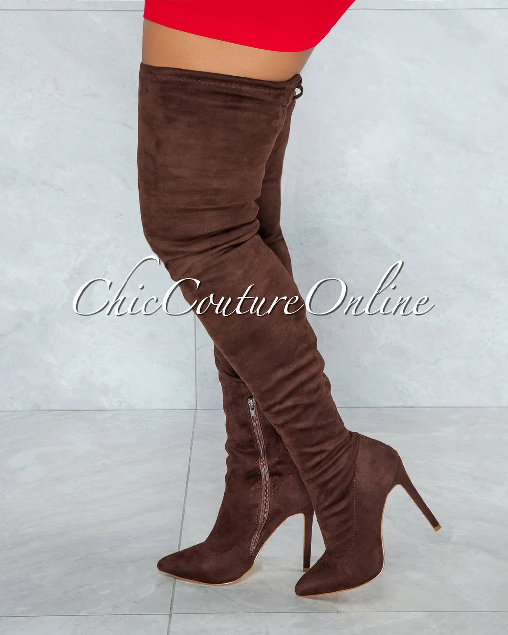 *Vogue Chocolate Faux Suede Over-The-Knee Boots sold by Chic Couture