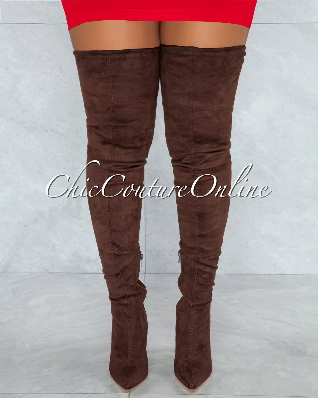 *Vogue Chocolate Faux Suede Over-The-Knee Boots sold by Chic Couture product image thumbnail 2